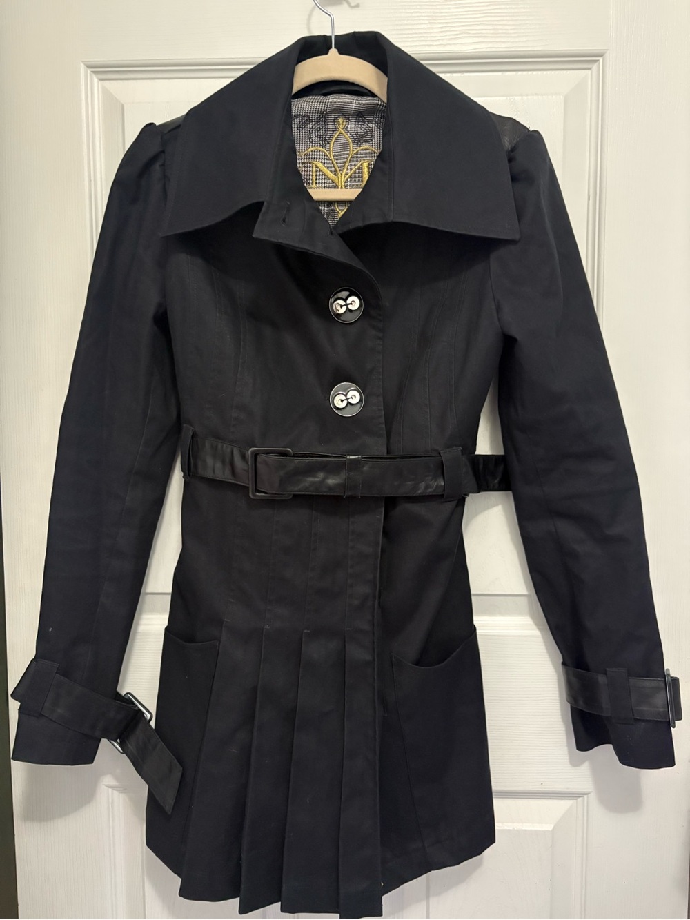 Mackage belted pleated trench coat black